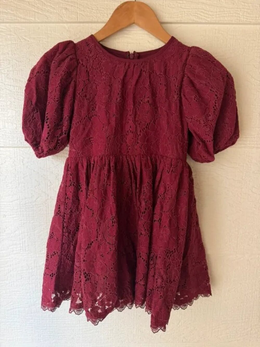 Rachel Parcell Girls Size 5 Burgundy Lace Puff Sleeve Holiday Party Dress
